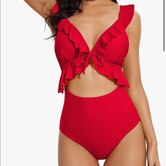 Other - Red ruffle one piece swim